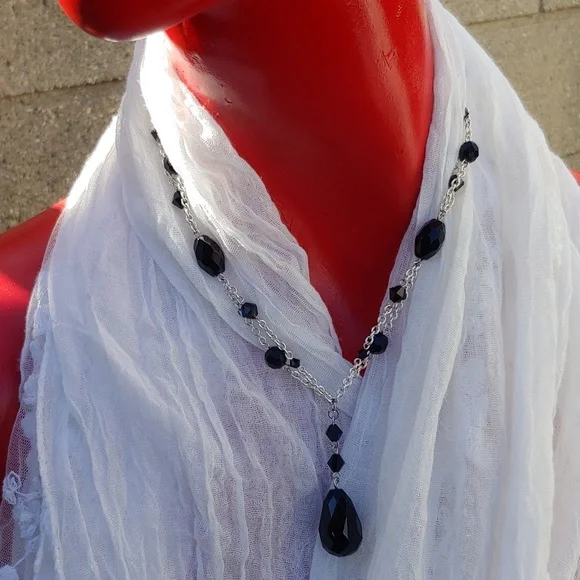 White House Black Market Silver Tone Black Beaded Necklace - Picture 3 of 13